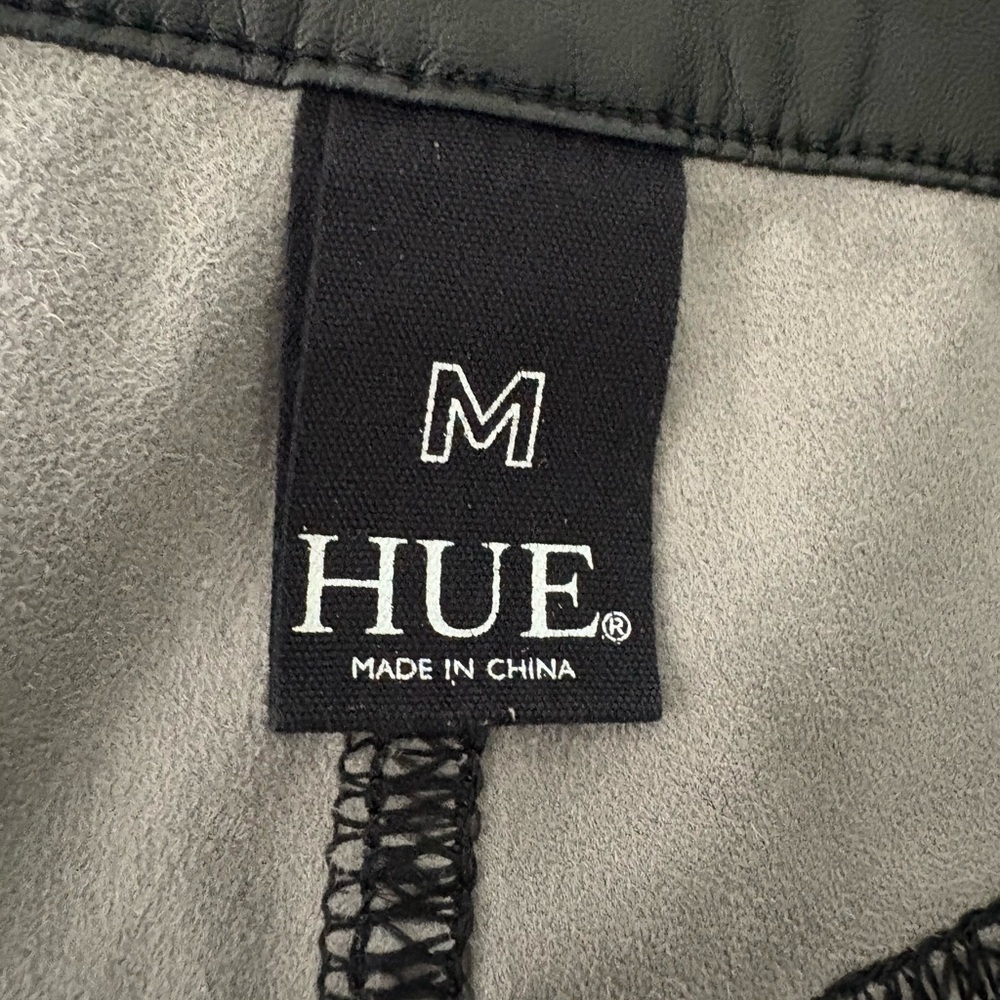 HUE l L Contemporary Stretch Faux Leather Suede Lining Taper Leg Leggings Pants - Picture 5 of 5